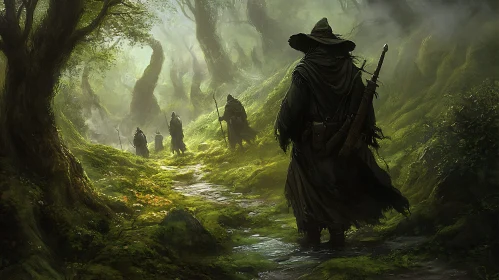 Misty Forest Walk: Cloaked Wanderer