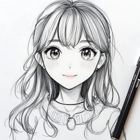 Expressive Pencil Sketch of Anime Character