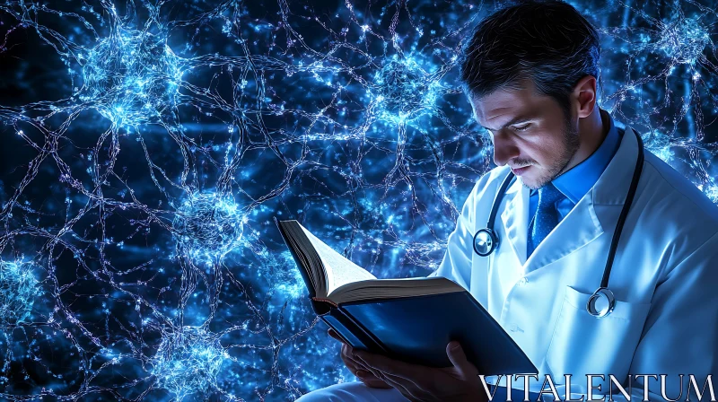 Medical Professional Reading About Neural Connections AI Image