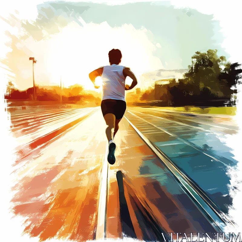 Captivating Runner at Sunset on an Athletic Track AI Image