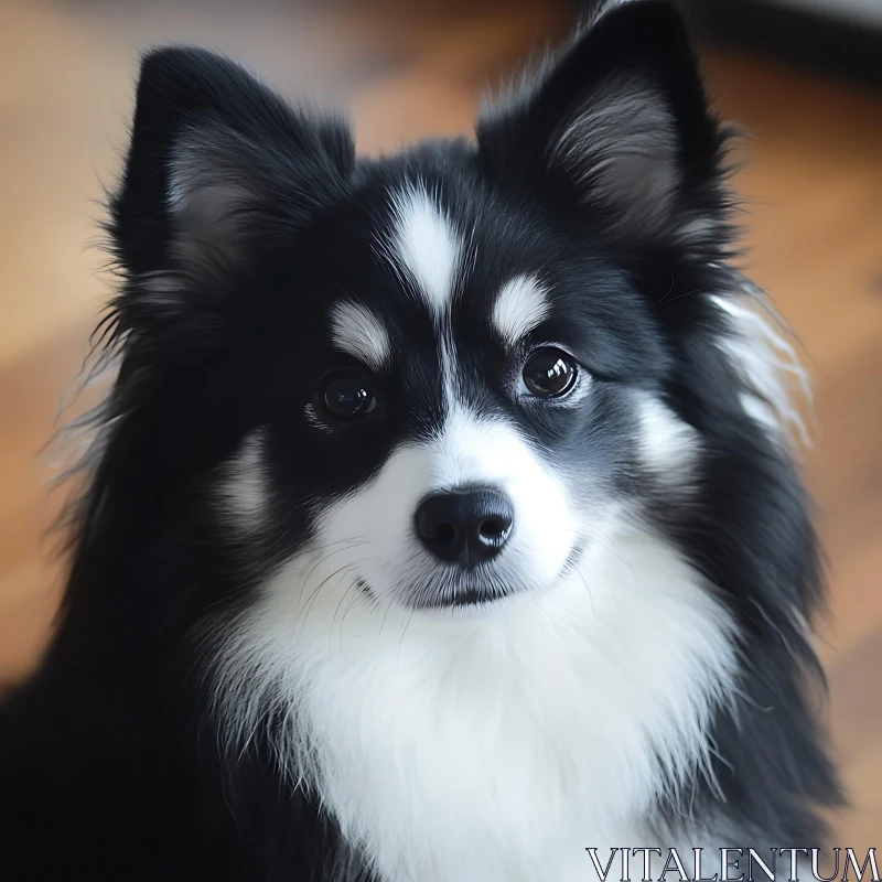 Cute Fluffy Black and White Dog Close-Up AI Image