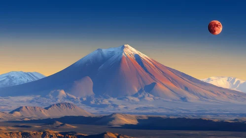 Mountain Peak and Red Moon