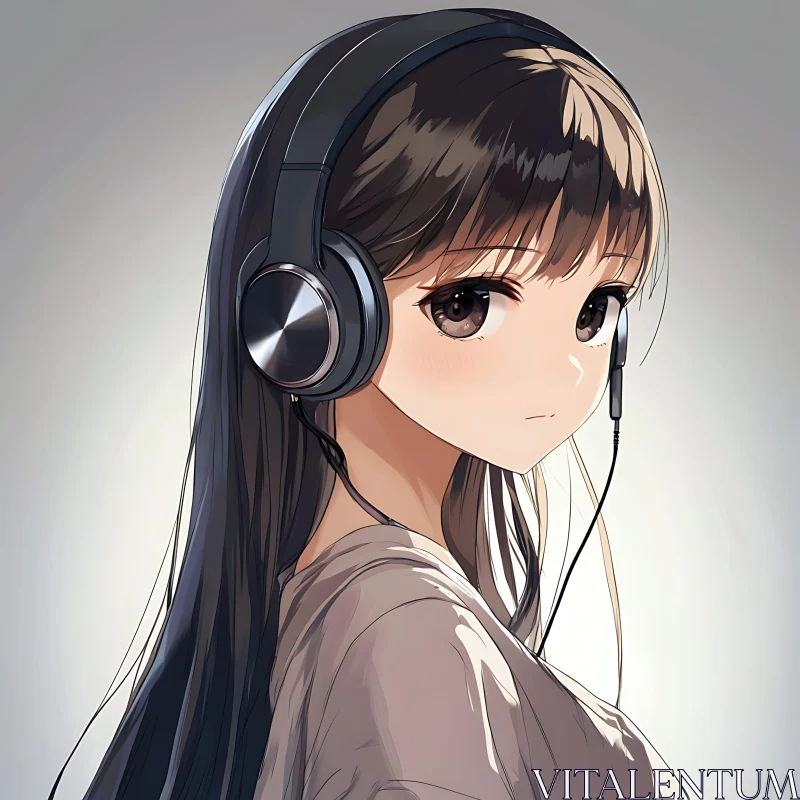 AI ART Digital Illustration of Anime Girl Listening to Music