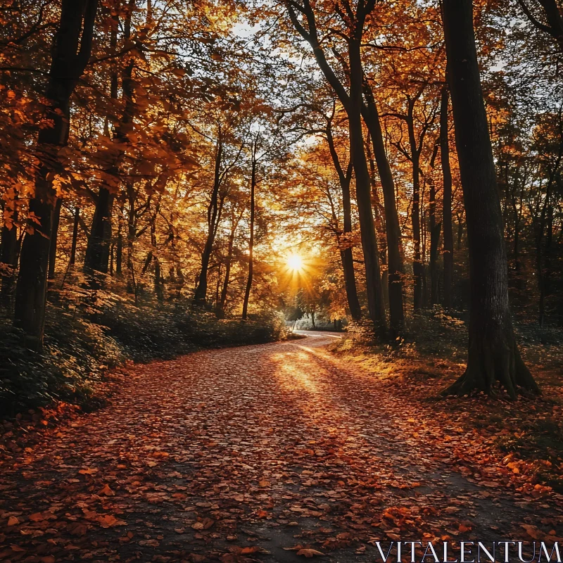 Golden Sunlight on Forest Pathway AI Image