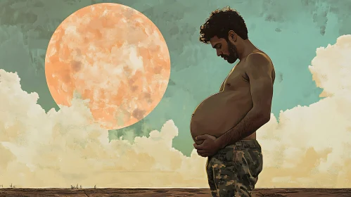 Pregnant Man Under the Moon