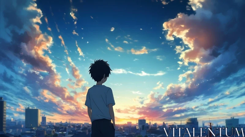 AI ART Cityscape at Twilight with Anime Silhouette