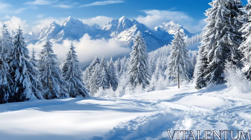 AI ART Snowy Forest and Mountain View