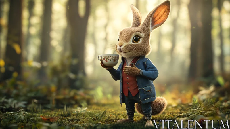 Whimsical Forest Tea with Rabbit AI Image