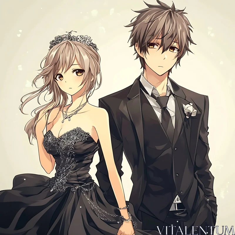 Sophisticated Anime Couple in Black AI Image