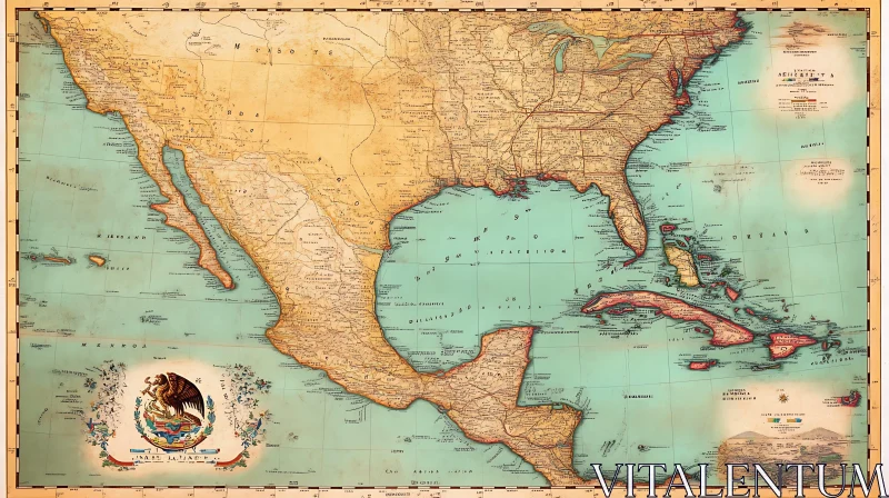 AI ART Antique North and Central America Map