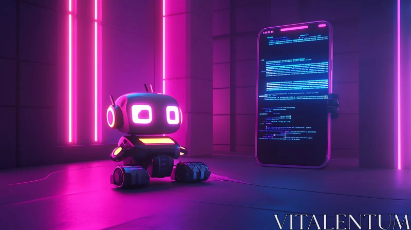 Artificial Intelligence Robot with Neon Lights AI Image