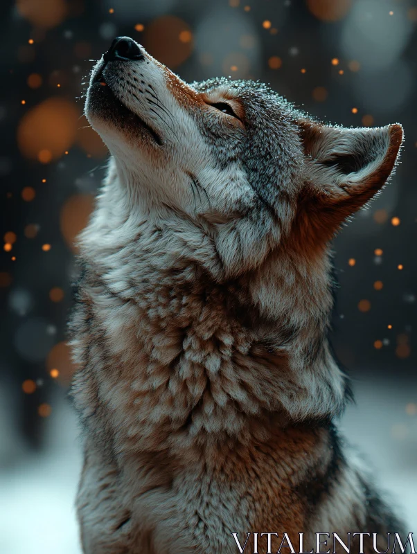 Wolf Gazing Skyward in Winter AI Image