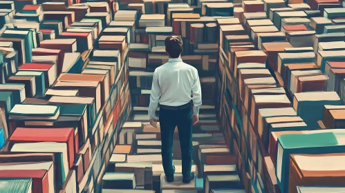 Man in Book Maze