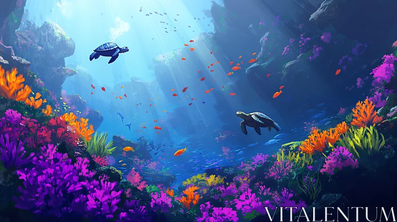 AI ART Underwater Scene with Sea Turtles