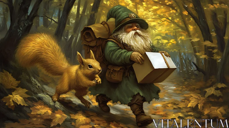 AI ART Forest Gnome and Squirrel Adventure