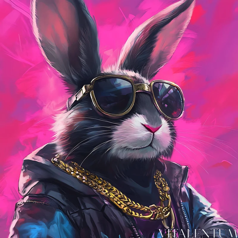 Rabbit in Urban Style with Pink Backdrop AI Image