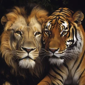 Close-Up of Lion and Tiger Together
