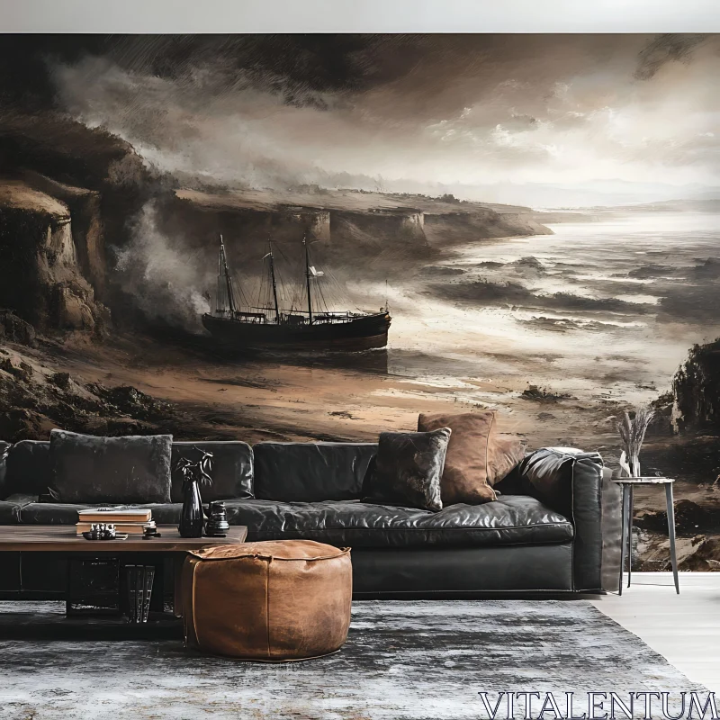 Maritime Art in Modern Living Room AI Image