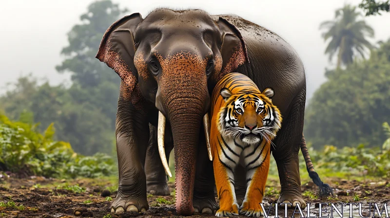 AI ART Tiger and Elephant in the Jungle