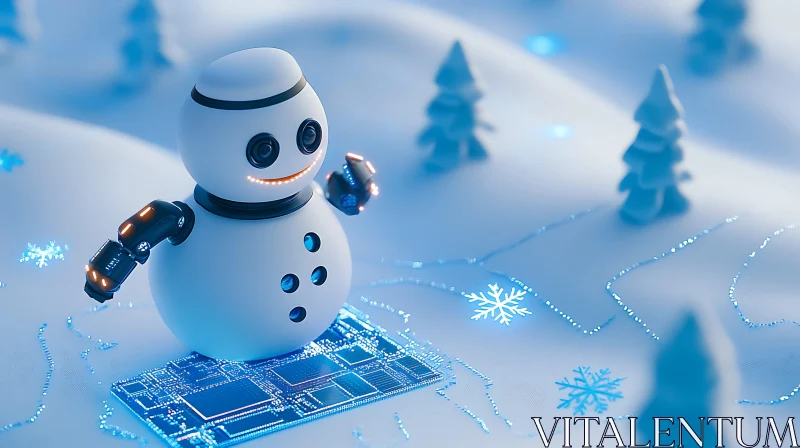 Technological Snowman Holiday Scene AI Image