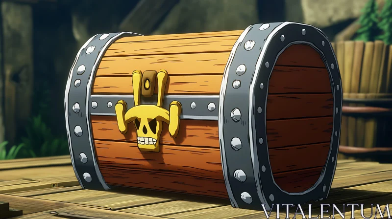 Steel-Reinforced Treasure Chest with Skull Clasp AI Image