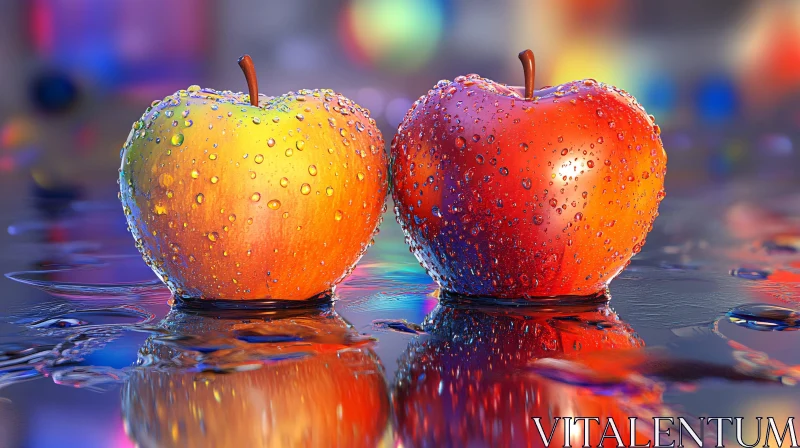 AI ART Fresh Apples with Water Droplets Still Life