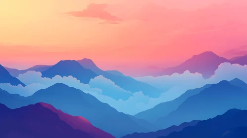 Layered Mountains Under Pink Sky