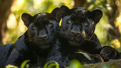 Pair of Black Panthers Relaxing