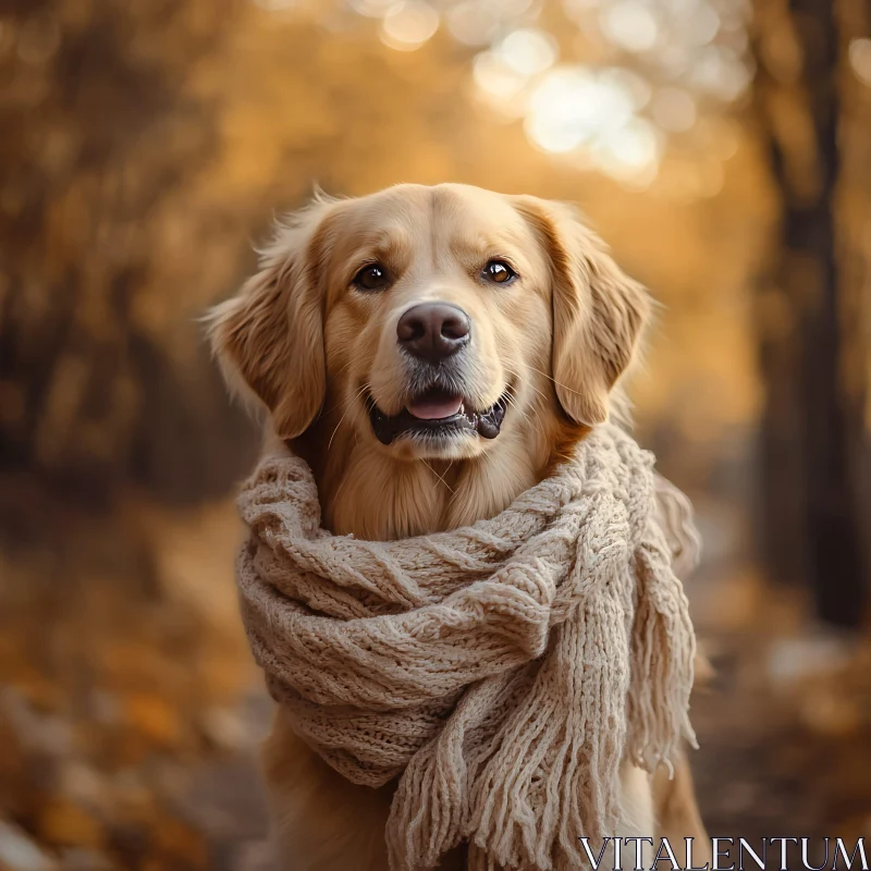 Autumn Golden Retriever with Scarf AI Image