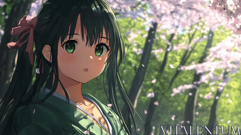 Anime Girl in Spring Forest AI Image