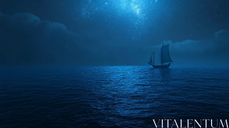 Night Voyage on the Open Sea AI Image