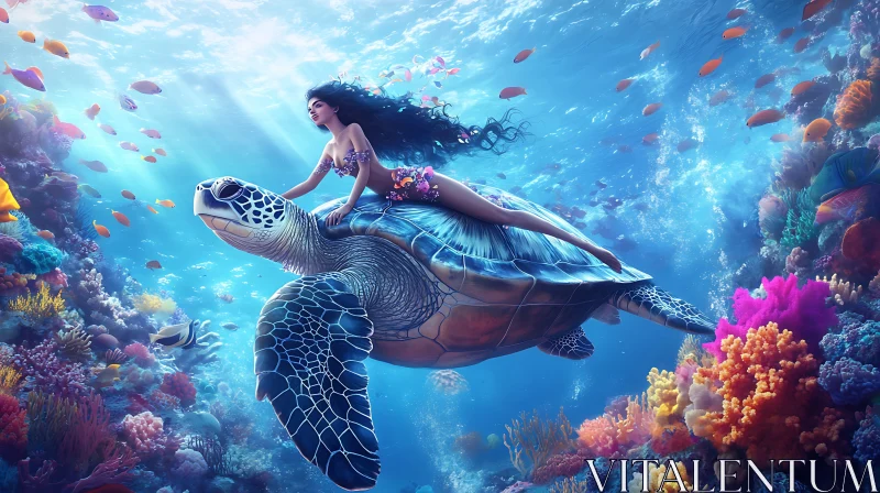 AI ART Sea Turtle Ride Through Underwater World