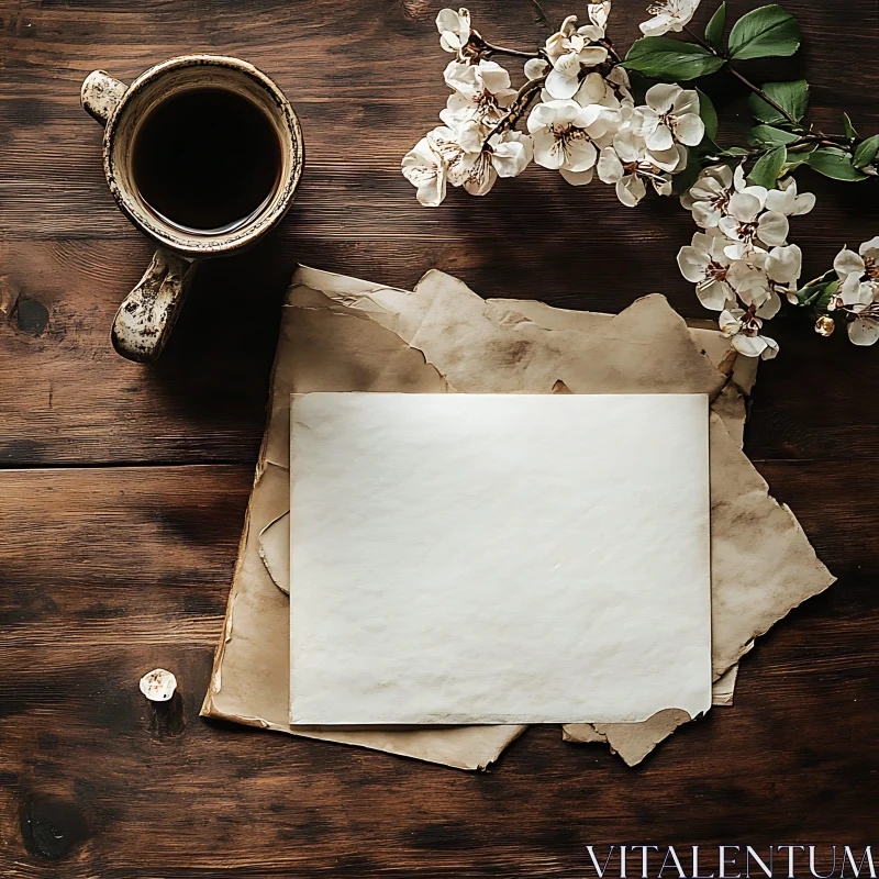 Rustic Coffee and Flowers Composition AI Image