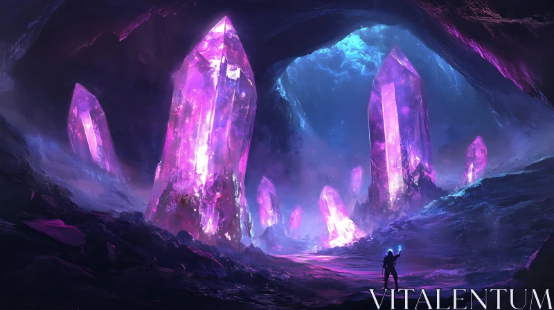 Glowing Crystals in Cavern AI Image