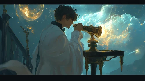 Man with Telescope Observing Stars