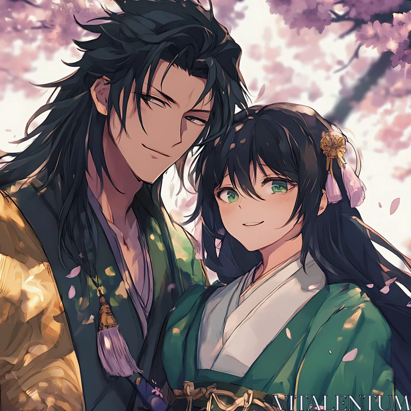 Springtime Romance in Anime Art AI Image