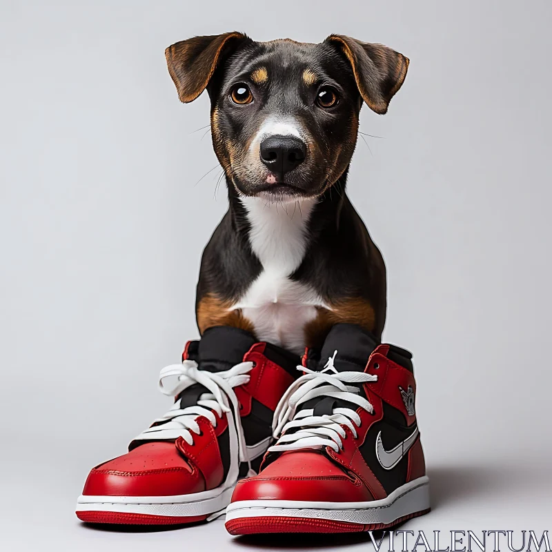 Cute Dog Wearing Red Shoes AI Image