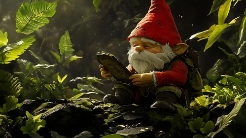 Forest Gnome Reading Stone Tablet