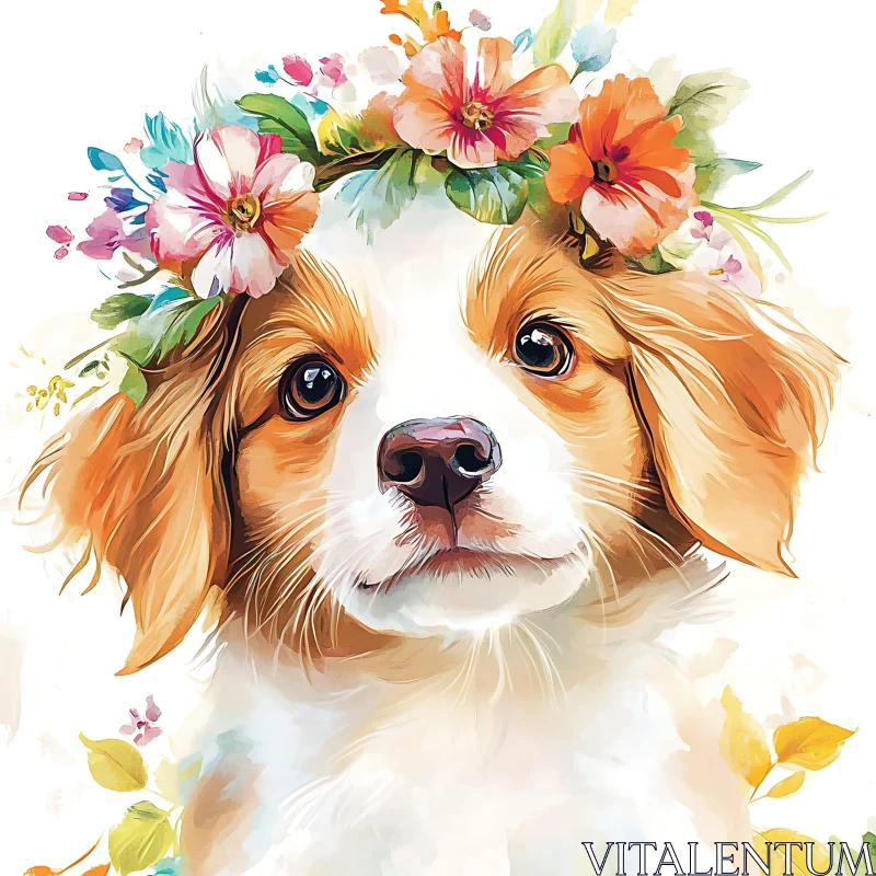 Floral Adorned Dog Art AI Image