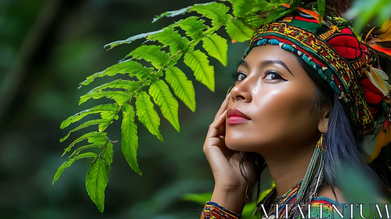 Portrait of Woman with Foliage AI Image