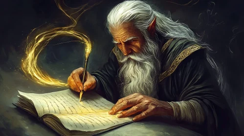 Old Wizard Writing Magic Spells