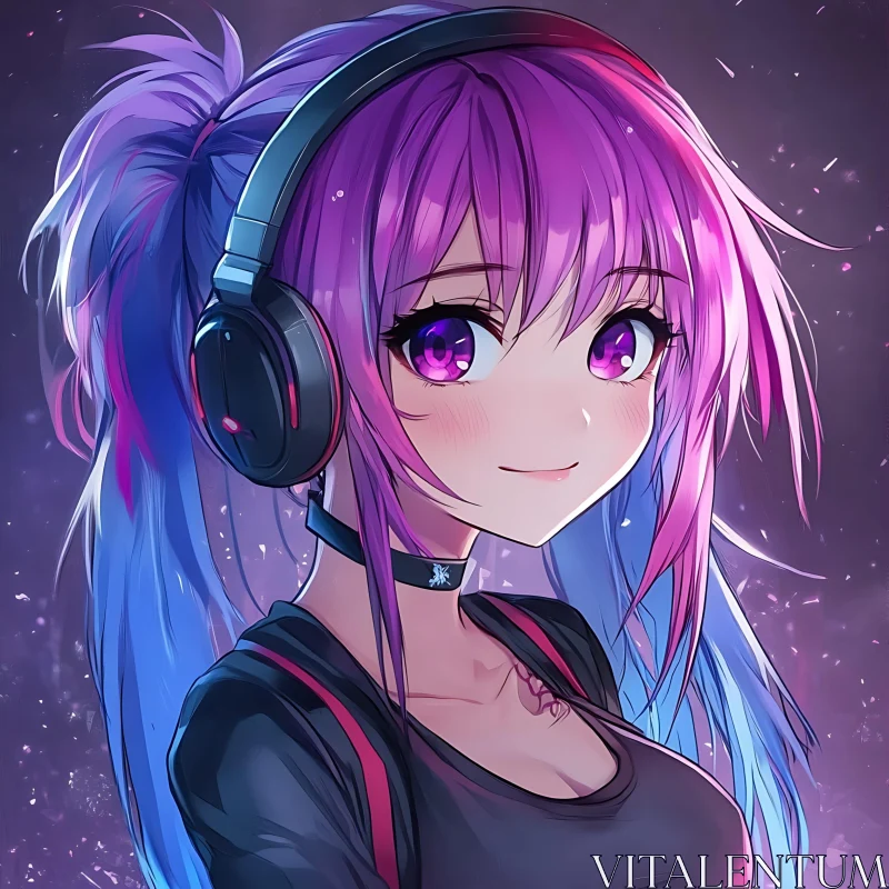 Colorful Anime Girl with Headphones AI Image