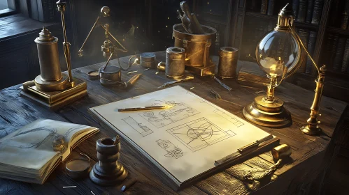 Antique Science Instruments on Desk