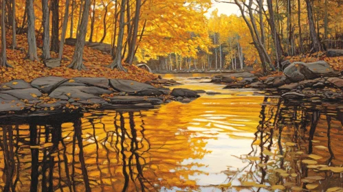 Golden Fall Leaves in a Tranquil Forest