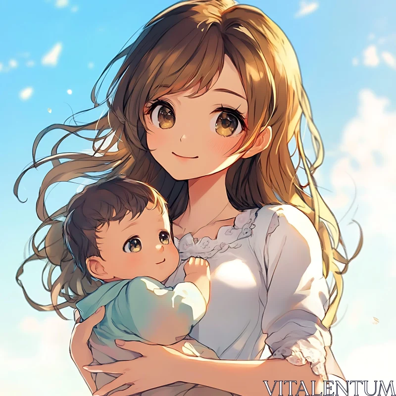 Anime Illustration of Mother and Baby AI Image