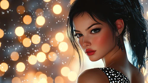 Captivating Woman with Bokeh Lights