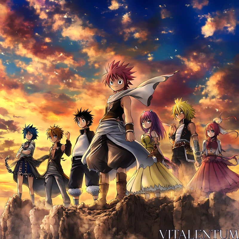 Fantasy Anime Group at Sunset AI Image