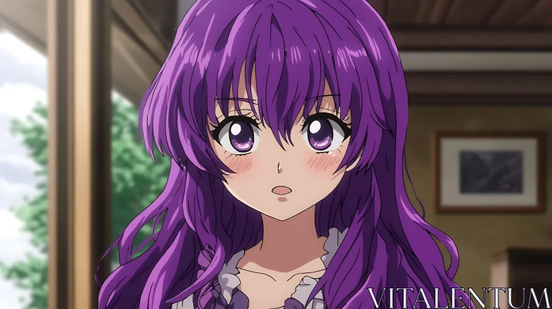 Surprised Anime Girl with Purple Hair AI Image