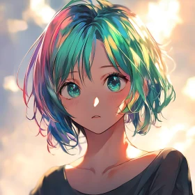 Anime Portrait of a Girl with Teal Hair and Blue Eyes