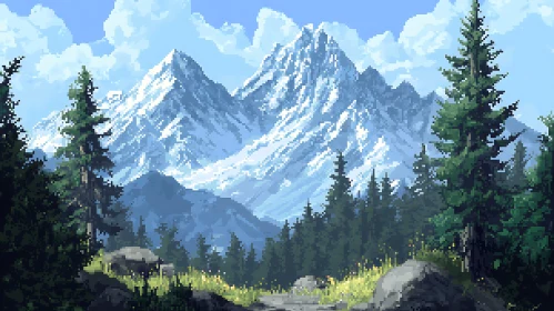 Snowy Mountain Peaks Pixel Art